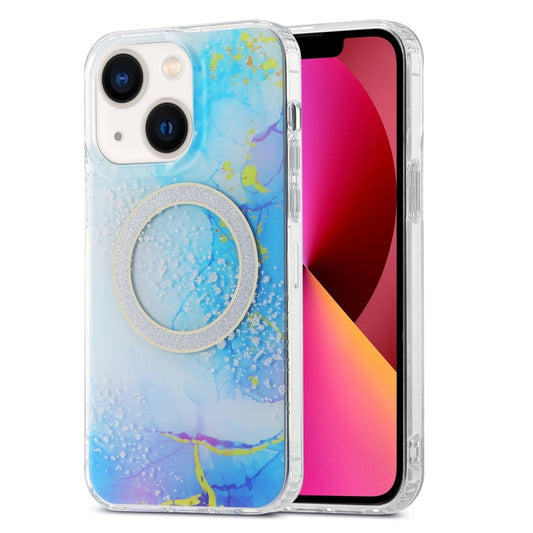 For iPhone 13 Dual-side IMD Marble Magsafe Phone Case(Dark Blue) - iPhone 13 Cases by buy2fix | Online Shopping UK | buy2fix