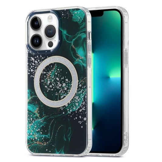 For iPhone 13 Pro Max Dual-side IMD Marble Magsafe Phone Case(Dark Green) - iPhone 13 Pro Max Cases by buy2fix | Online Shopping UK | buy2fix