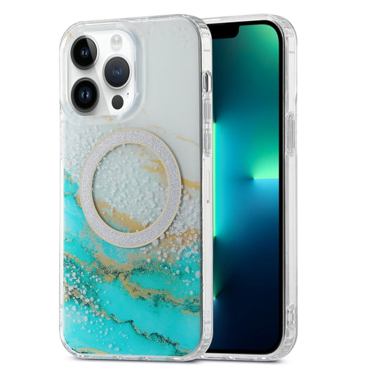 For iPhone 13 Pro Max Dual-side IMD Marble Magsafe Phone Case(White Green) - iPhone 13 Pro Max Cases by buy2fix | Online Shopping UK | buy2fix