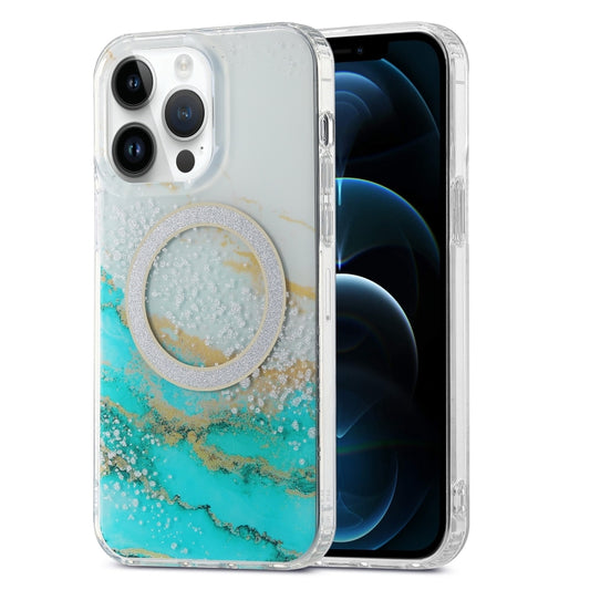 For iPhone 12 Pro Max Dual-side IMD Marble Magsafe Phone Case(White Green) - iPhone 12 Pro Max Cases by buy2fix | Online Shopping UK | buy2fix