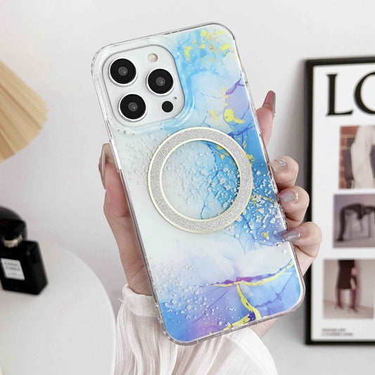 For iPhone 15 Pro Dual-side IMD Marble Magsafe Phone Case(Dark Blue) - iPhone 15 Pro Cases by buy2fix | Online Shopping UK | buy2fix