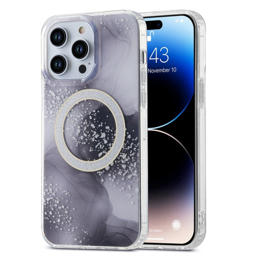 For iPhone 15 Pro Dual-side IMD Marble Magsafe Phone Case(Black) - iPhone 15 Pro Cases by buy2fix | Online Shopping UK | buy2fix