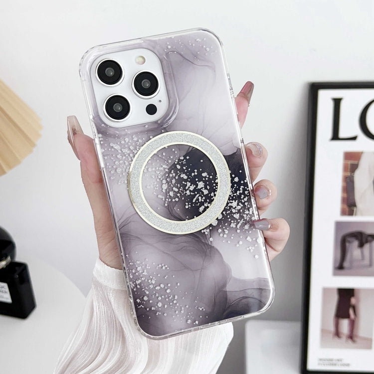For iPhone 15 Pro Dual-side IMD Marble Magsafe Phone Case(Black) - iPhone 15 Pro Cases by buy2fix | Online Shopping UK | buy2fix