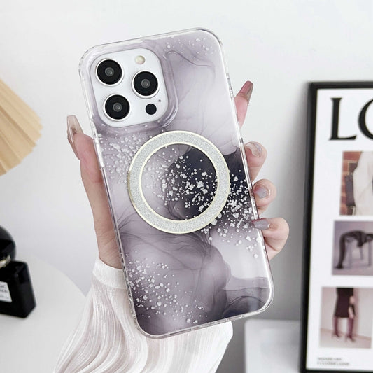 For iPhone 15 Pro Dual-side IMD Marble Magsafe Phone Case(Black) - iPhone 15 Pro Cases by buy2fix | Online Shopping UK | buy2fix