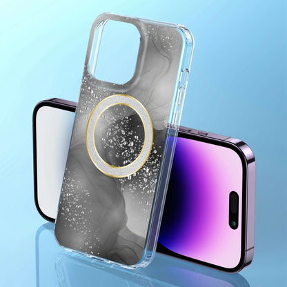 For iPhone 15 Pro Dual-side IMD Marble Magsafe Phone Case(Black) - iPhone 15 Pro Cases by buy2fix | Online Shopping UK | buy2fix