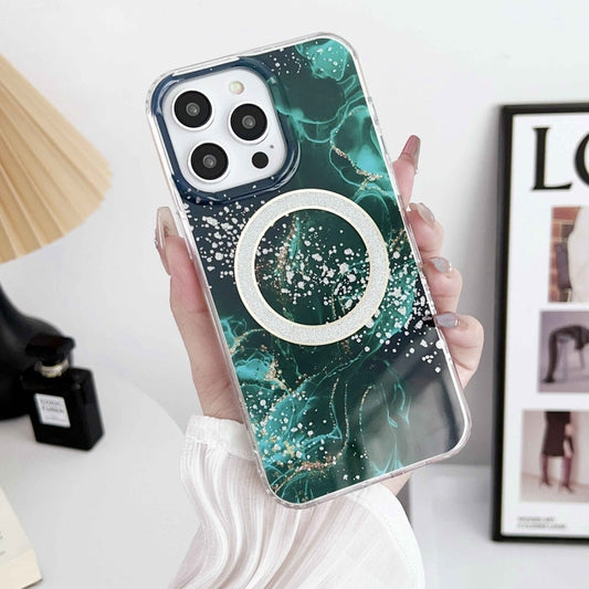 For iPhone 15 Dual-side IMD Marble Magsafe Phone Case(Dark Green) - iPhone 15 Cases by buy2fix | Online Shopping UK | buy2fix