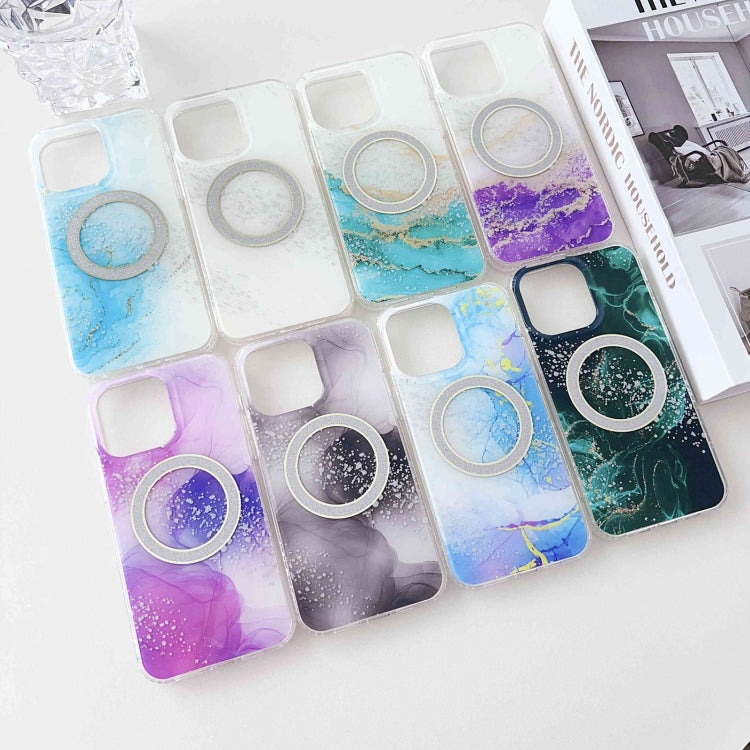For iPhone 15 Pro Dual-side IMD Marble Magsafe Phone Case(Black) - iPhone 15 Pro Cases by buy2fix | Online Shopping UK | buy2fix