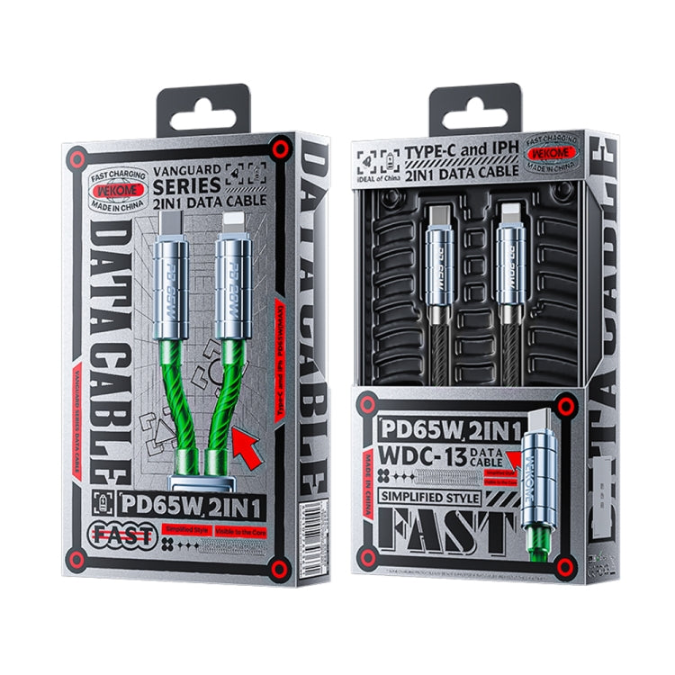 WK WDC-13 65W 2 in 1 Type-C to Type-C+8 Pin Super Fast Charge Data Cable, Length: 1.2m(Black) - Multifunction Cable by WK | Online Shopping UK | buy2fix