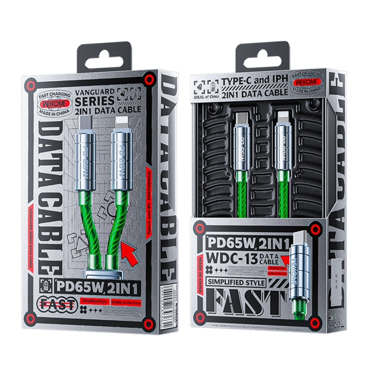 WK WDC-13 65W 2 in 1 Type-C to Type-C+8 Pin Super Fast Charge Data Cable, Length: 1.2m(Green) - Multifunction Cable by WK | Online Shopping UK | buy2fix