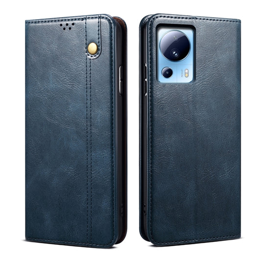 For Xiaomi 13 Lite / Civi 2 Oil Wax Crazy Horse Texture Leather Phone Case(Blue) - Xiaomi Cases by buy2fix | Online Shopping UK | buy2fix