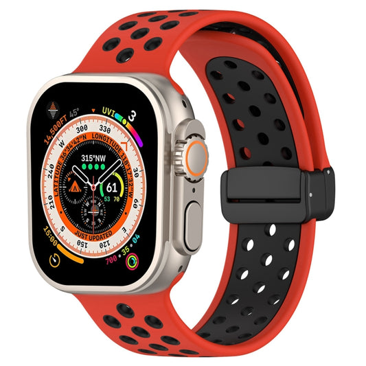 For Apple Watch Ultra 49mm Magnetic Buckle Silicone Watch Band(Red Black) - Watch Bands by buy2fix | Online Shopping UK | buy2fix