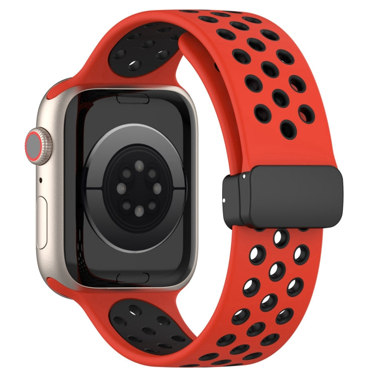 For Apple Watch Ultra 49mm Magnetic Buckle Silicone Watch Band(Red Black) - Watch Bands by buy2fix | Online Shopping UK | buy2fix