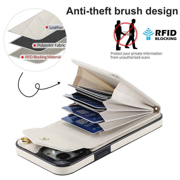 For iPhone 15 Pro Max Rhombic Texture Card Bag Phone Case with Long Lanyard(White) - iPhone 15 Pro Max Cases by buy2fix | Online Shopping UK | buy2fix