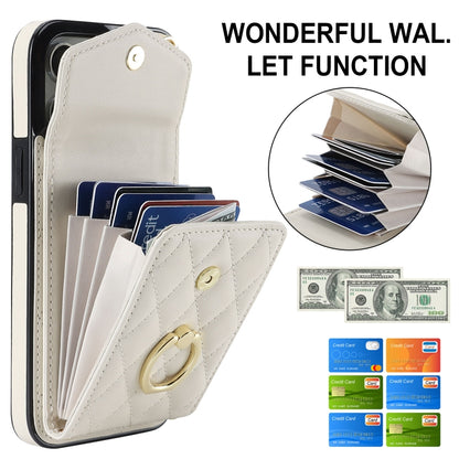 For iPhone 15 Pro Max Rhombic Texture Card Bag Phone Case with Long Lanyard(White) - iPhone 15 Pro Max Cases by buy2fix | Online Shopping UK | buy2fix