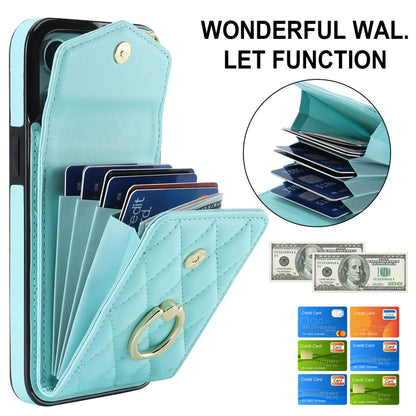 For iPhone 15 Pro Max Rhombic Texture Card Bag Phone Case with Long Lanyard(Mint Green) - iPhone 15 Pro Max Cases by buy2fix | Online Shopping UK | buy2fix