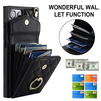 For Samsung Galaxy S23 Ultra 5G Rhombic Texture Card Bag Phone Case with Long Lanyard(Black) - Galaxy S23 Ultra 5G Cases by buy2fix | Online Shopping UK | buy2fix