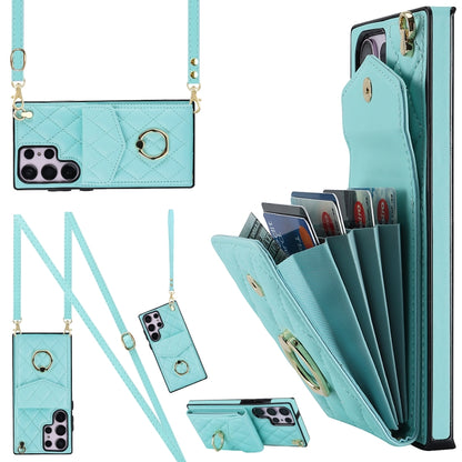 For Samsung Galaxy S23 Ultra 5G Rhombic Texture Card Bag Phone Case with Long Lanyard(Mint Green) - Galaxy S23 Ultra 5G Cases by buy2fix | Online Shopping UK | buy2fix