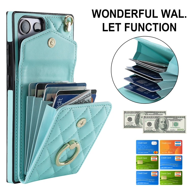 For Samsung Galaxy S23 Ultra 5G Rhombic Texture Card Bag Phone Case with Long Lanyard(Mint Green) - Galaxy S23 Ultra 5G Cases by buy2fix | Online Shopping UK | buy2fix