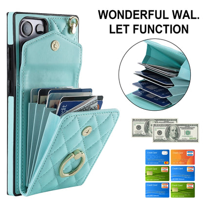 For Samsung Galaxy S23 Ultra 5G Rhombic Texture Card Bag Phone Case with Long Lanyard(Mint Green) - Galaxy S23 Ultra 5G Cases by buy2fix | Online Shopping UK | buy2fix