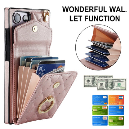 For Samsung Galaxy S23 Ultra 5G Rhombic Texture Card Bag Phone Case with Long Lanyard(Rose Gold) - Galaxy S23 Ultra 5G Cases by buy2fix | Online Shopping UK | buy2fix