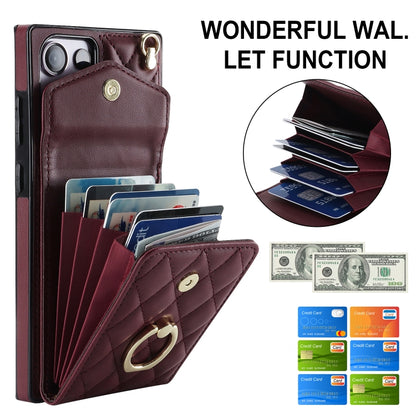 For Samsung Galaxy S23 Ultra 5G Rhombic Texture Card Bag Phone Case with Long Lanyard(Wine Red) - Galaxy S23 Ultra 5G Cases by buy2fix | Online Shopping UK | buy2fix