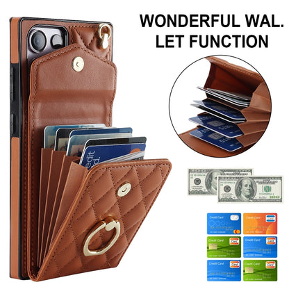 For Samsung Galaxy S23 Ultra 5G Rhombic Texture Card Bag Phone Case with Long Lanyard(Brown) - Galaxy S23 Ultra 5G Cases by buy2fix | Online Shopping UK | buy2fix
