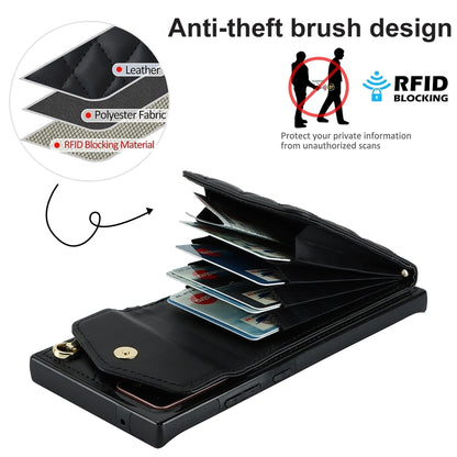 For Samsung Galaxy Note20 Ultra Rhombic Texture Card Bag Phone Case with Long Lanyard(Black) by buy2fix