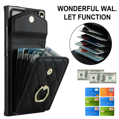 For Samsung Galaxy Note20 Ultra Rhombic Texture Card Bag Phone Case with Long Lanyard(Black) by buy2fix