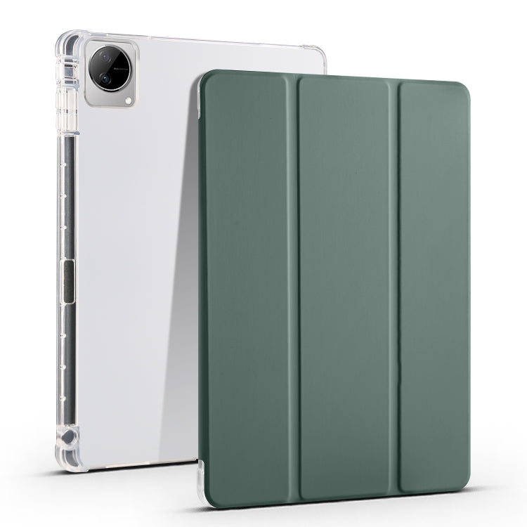 For vivo Pad 11 3-folding Transparent TPU Smart Leather Tablet Case with Pen Slot(Green) - vivo by buy2fix | Online Shopping UK | buy2fix