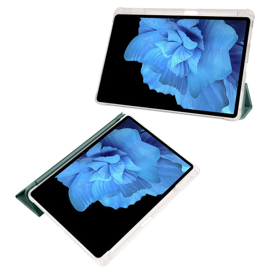 For vivo Pad 11 3-folding Transparent TPU Smart Leather Tablet Case with Pen Slot(Green) - vivo by buy2fix | Online Shopping UK | buy2fix