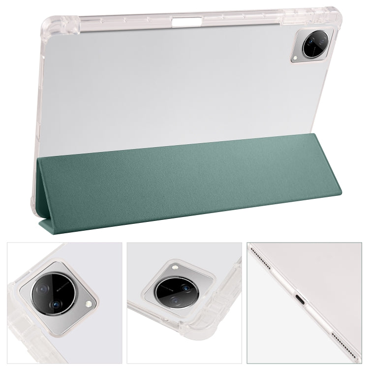 For vivo Pad 11 3-folding Transparent TPU Smart Leather Tablet Case with Pen Slot(Green) - vivo by buy2fix | Online Shopping UK | buy2fix