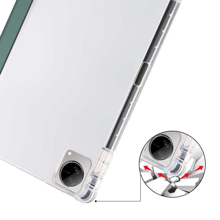 For vivo Pad 11 3-folding Transparent TPU Smart Leather Tablet Case with Pen Slot(Green) - vivo by buy2fix | Online Shopping UK | buy2fix