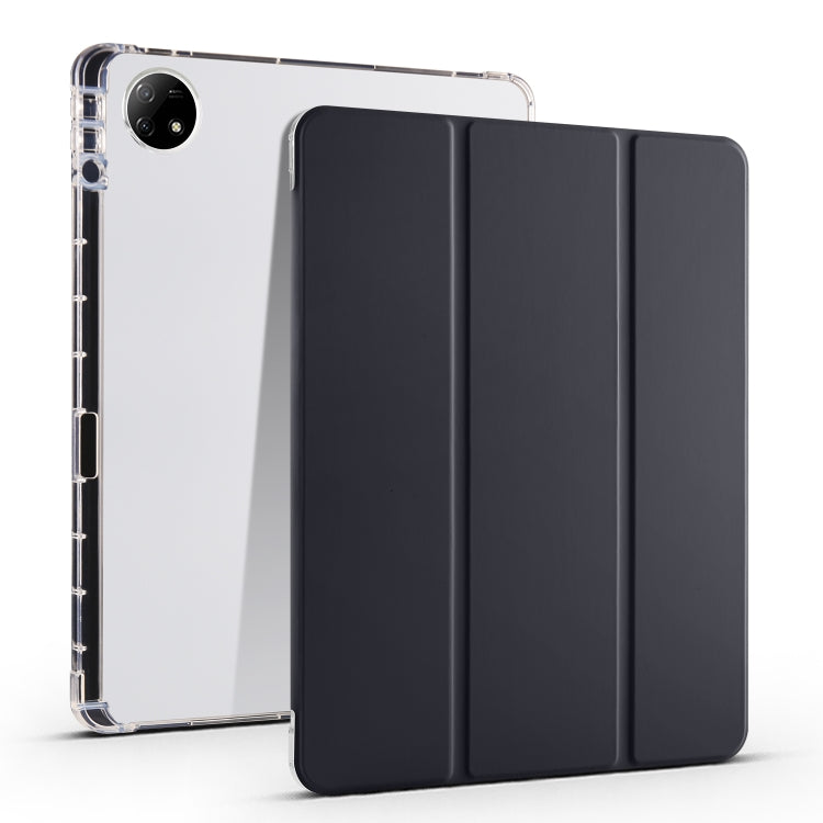 For vivo Pad2 12.1inch 3-folding Transparent TPU Smart Leather Tablet Case with Pen Slot(Black) - vivo by buy2fix | Online Shopping UK | buy2fix