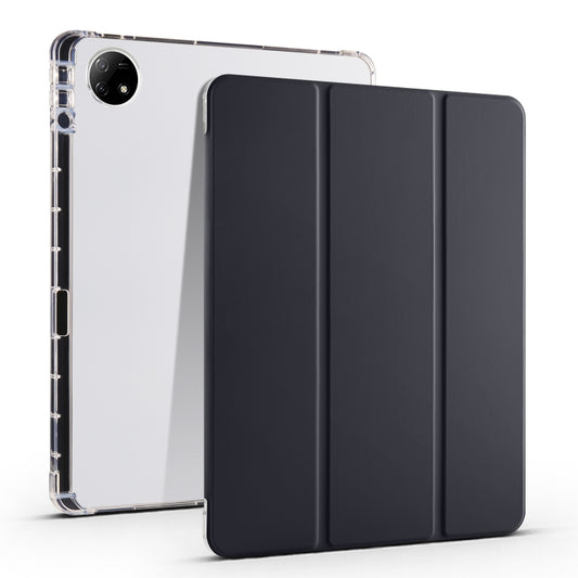 For vivo Pad2 12.1inch 3-folding Transparent TPU Smart Leather Tablet Case with Pen Slot(Black) - vivo by buy2fix | Online Shopping UK | buy2fix