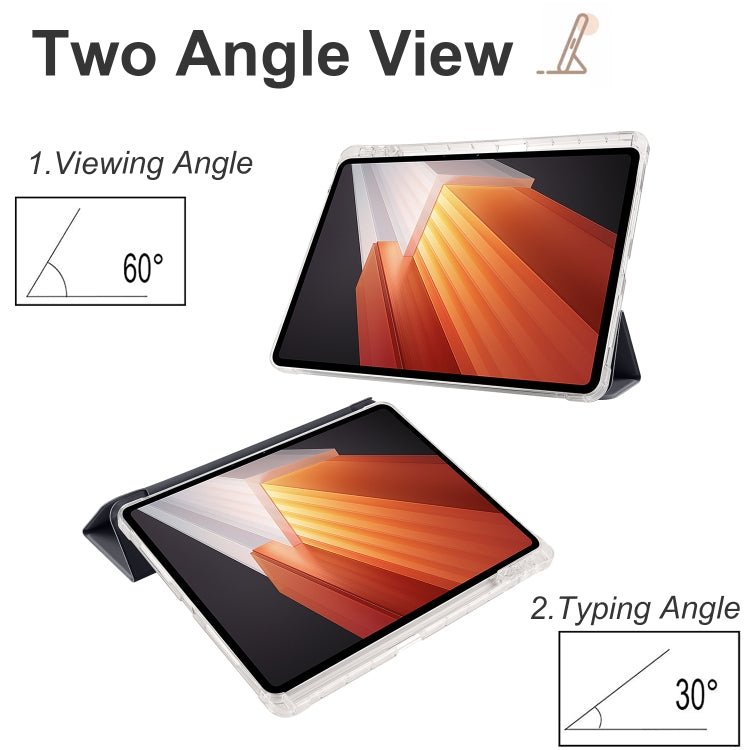 For vivo Pad2 12.1inch 3-folding Transparent TPU Smart Leather Tablet Case with Pen Slot(Black) - vivo by buy2fix | Online Shopping UK | buy2fix
