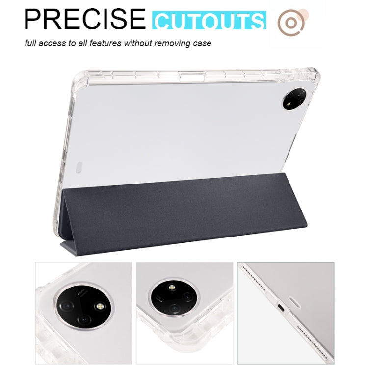 For vivo Pad2 12.1inch 3-folding Transparent TPU Smart Leather Tablet Case with Pen Slot(Black) - vivo by buy2fix | Online Shopping UK | buy2fix