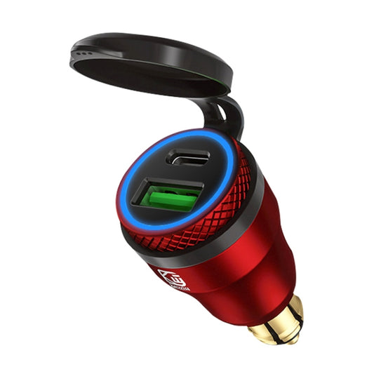 Motorcycle European-style Small-caliber Aluminum Alloy QC 3.0 + PD Fast Charge USB Charger, Shell Color:Red(Blue Light) - Battery Charger by buy2fix | Online Shopping UK | buy2fix