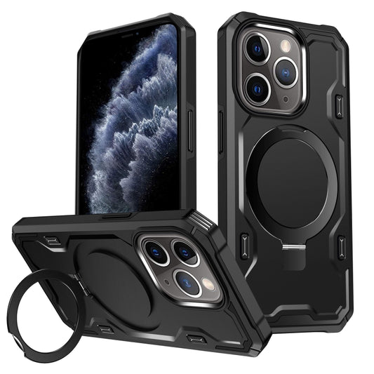 For iPhone 11 Pro Max Patronus MagSafe Magnetic Holder Phone Case(Black) - iPhone 11 Pro Max Cases by buy2fix | Online Shopping UK | buy2fix