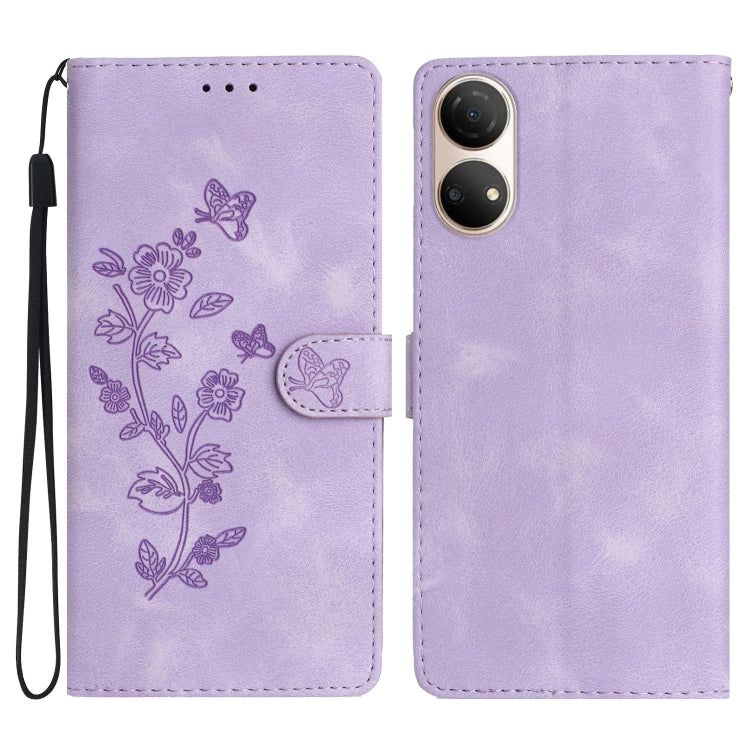 For Honor X7 / Play 30 Plus Flower Butterfly Embossing Pattern Leather Phone Case(Purple) - Honor Cases by buy2fix | Online Shopping UK | buy2fix
