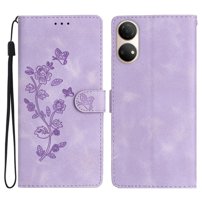 For Honor X7 / Play 30 Plus Flower Butterfly Embossing Pattern Leather Phone Case(Purple) - Honor Cases by buy2fix | Online Shopping UK | buy2fix