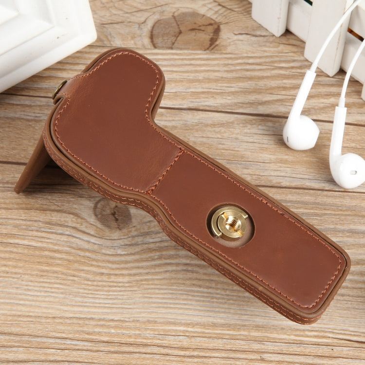 For Canon EOS R8 1/4 inch Thread PU Leather Camera Half Case Base(Coffee) by buy2fix