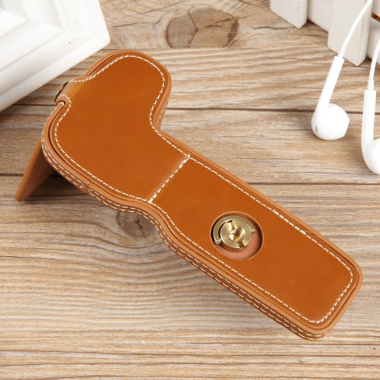 For Canon EOS R8 1/4 inch Thread PU Leather Camera Half Case Base(Brown) by buy2fix