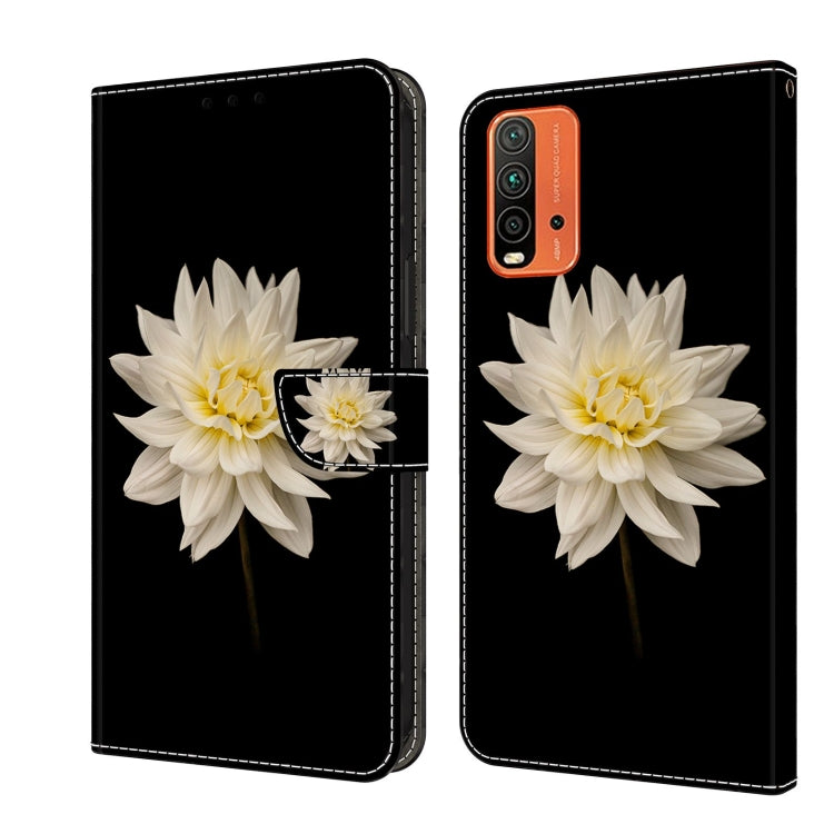 For Xiaomi Redmi 9T Crystal 3D Shockproof Protective Leather Phone Case(White Flower) by buy2fix