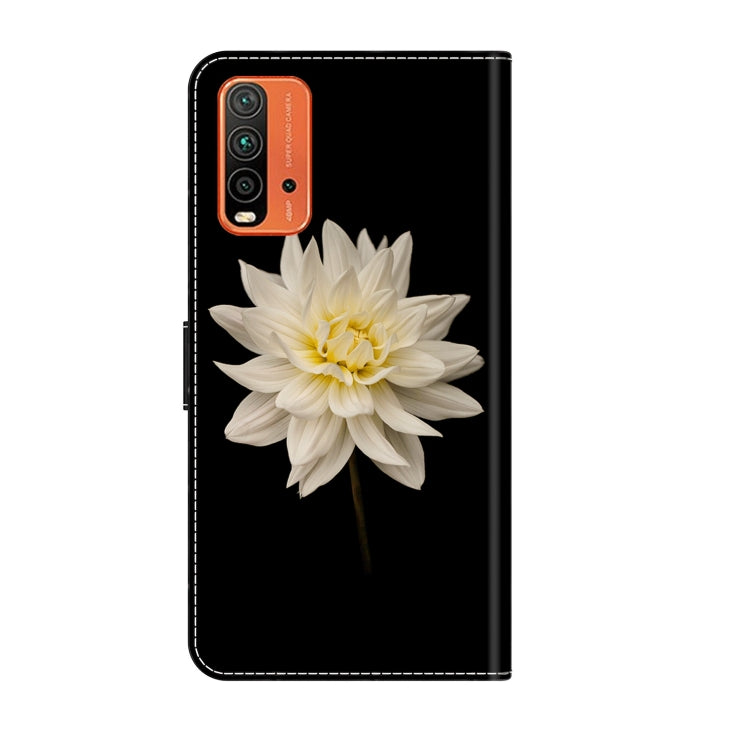 For Xiaomi Redmi 9T Crystal 3D Shockproof Protective Leather Phone Case(White Flower) by buy2fix