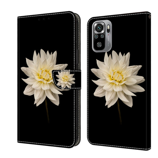 For Xiaomi Redmi Note 10 4G Crystal 3D Shockproof Protective Leather Phone Case(White Flower)