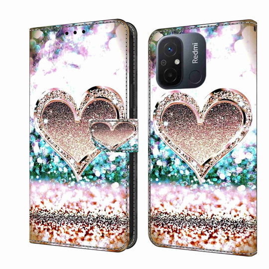 For Xiaomi Redmi 11A 4G / Redmi 12C Global Crystal 3D Shockproof Protective Leather Phone Case(Pink Diamond Heart)