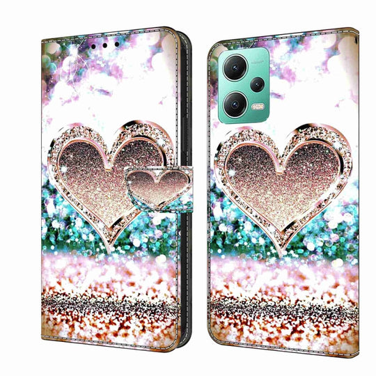 For Xiaomi Redmi Note 12 5G Global / Poco X5 Crystal 3D Shockproof Protective Leather Phone Case(Pink Diamond Heart)
