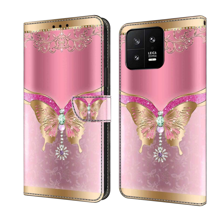 For Xiaomi 13 Crystal 3D Shockproof Protective Leather Phone Case(Pink Bottom Butterfly) - Xiaomi Cases by buy2fix | Online Shopping UK | buy2fix