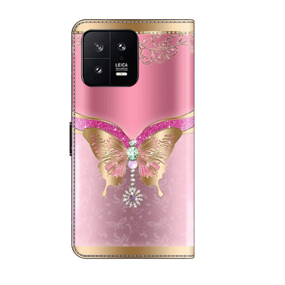 For Xiaomi 13 Crystal 3D Shockproof Protective Leather Phone Case(Pink Bottom Butterfly) - Xiaomi Cases by buy2fix | Online Shopping UK | buy2fix