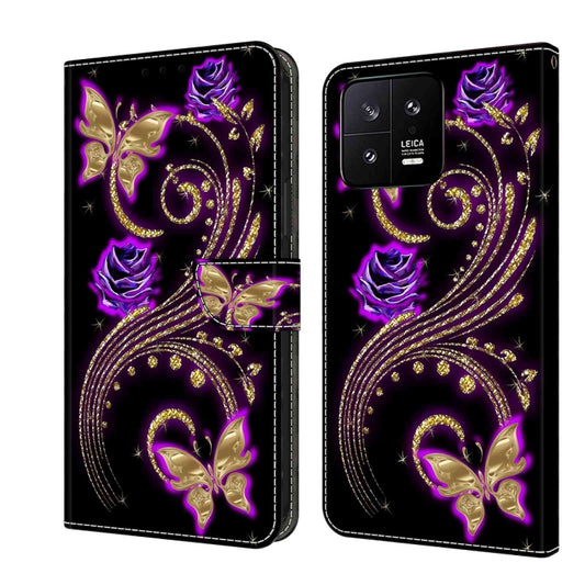 For Xiaomi 13 Crystal 3D Shockproof Protective Leather Phone Case(Purple Flower Butterfly) - Xiaomi Cases by buy2fix | Online Shopping UK | buy2fix